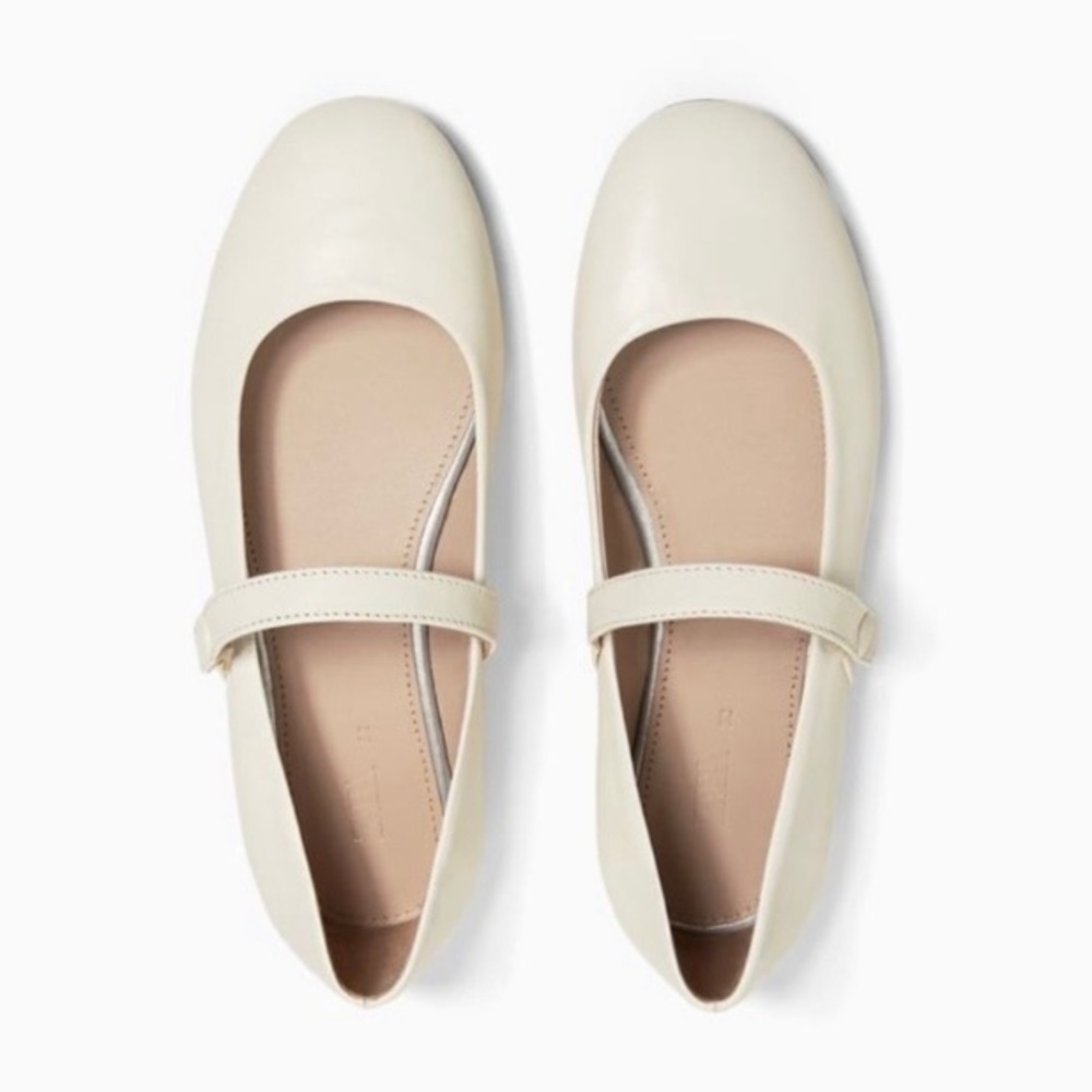 ZARA LEATHER MARY JANE BALLET FLATS